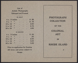Photograph collection of the colonial art in Rhode Island, Harold Mason, 253 Waterman Street, Providence, Rhode Island, undated