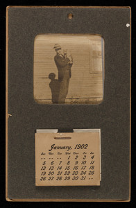 Calendar 1902, man holding a cat, location unknown, 1902