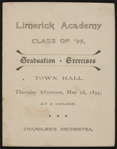 Graduation exercises, Class of '95, Limerick Academy, Town Hall, Limerick, Maine, May 2, 1895