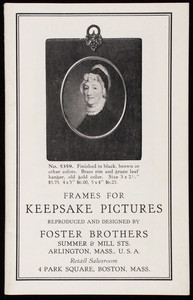 Frames for keepsake pictures, reproduced and designed by Foster Brothers, Summer & Mill Streets, Arlington, Mass.
