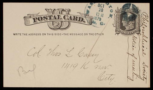[Theodore] Gills to Thomas Lincoln Casey, October 20, 1879