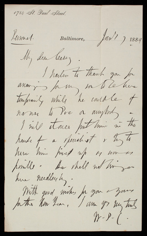 [William] P. Craighill to Thomas Lincoln Casey, January 7, 1889