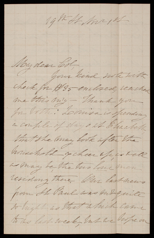 Alice W. Babcock to Thomas Lincoln Casey, November 1, 1883