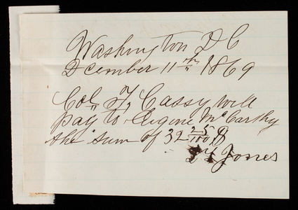 D. T. Jones and Eugene McCarthy to Thomas Lincoln Casey, December 11, 1869