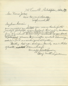 Letter from Benjamin Smith Lyman to Mrs. Thomas Jones