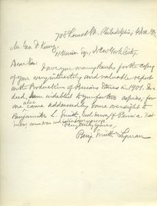 Letter from Benjamin Smith Lyman to George F. Kunz