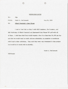 Memorandum to Allied Chemical Gary Player file