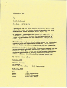 Memorandum from Mark H. McCormack concerning his trip to New York from November 30 to December 4, 1976