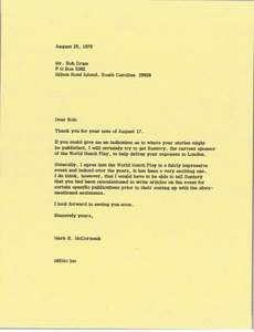 Letter from Mark H. McCormack to Bob Drum