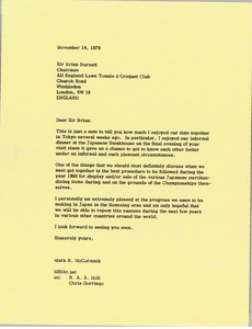 Letter from Mark H. McCormack to Sir Brian Burnett