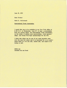 Memorandum from Mark H. McCormack to Hans Kramer