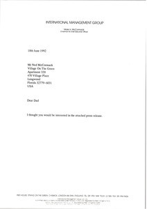 Letter from Mark H. McCormack to Ned McCormack