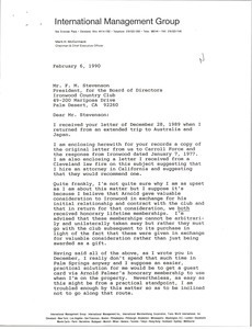 Letter from Mark H. McCormack to F. M. Stevenson