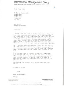 Letter from Mark H. McCormack to Barry Weatherill