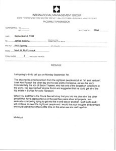 Fax from Mark H. McCormack to James Erskine