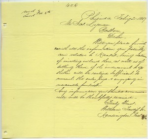 Letter from William Tardif, Jr. to Joseph Lyman