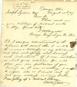 Letter from S.W. Boynton to Joseph Lyman