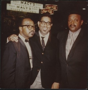 James Moody, Dizzy Gillespie, and Ben Webster (from left) outside a Boston jazz club