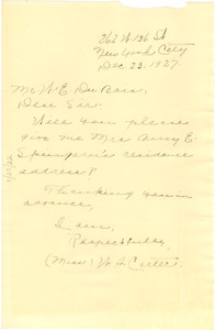 Letter from W. A. Carter to W. E. B. Du Bois