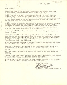Circular letter from Crusaders for Freedom to W. E. B. Du Bois