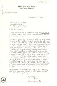 Letter from Saunders Redding to W. E. B. Du Bois