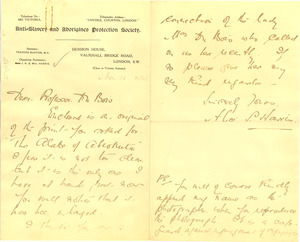 Letter from Alice S. Harris to W. E. B. Du Bois