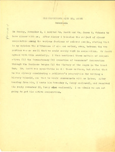 Memorandum regarding correspondence with Emmett J. Scott