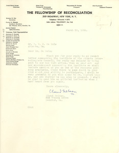 Letter from Fellowship of Reconciliation to W. E. B. Du Bois