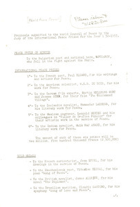 Proposal submitted to the World Council of Peace by the Jury of the International Peace Prizes for 1953