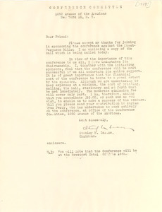 Circular letter from Conference Committee to W. E. B. Du Bois