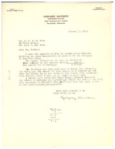 Letter from Gregory Hawkins to W. E. B. Du Bois