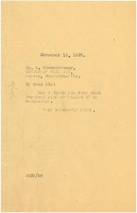 Letter from W. E. B. Du Bois to A. Coomaraswarny