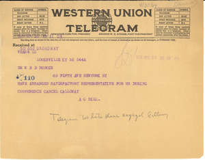 Telegram from A. G. Dill to W. E. B. Du Bois