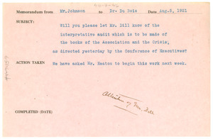 Memorandum from Mr. Johnson to Dr. Du Bois