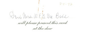 Admission ticket for Dr. and Mrs. W. E. B. Du Bois