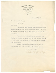 Letter from Pedro C. Timothee to W.E.B. Du Bois