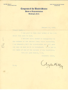 Letter from Clyde Kelly to J. M. Boddy