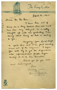 Letter from Kumar Goshal to W. E. B. Du Bois
