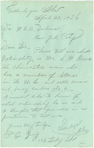 Letter from P. O. Gray to W. E. B. Du Bois