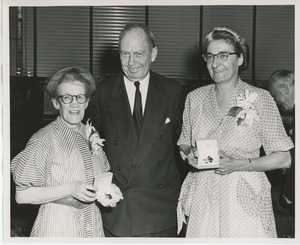 Jeremiah Milbank, Sr. shaking hands with Mrs. Nesta James Brick