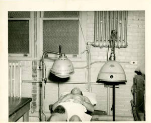 Soldier receiving treatment at the US Naval Special Hospital at Springfield College