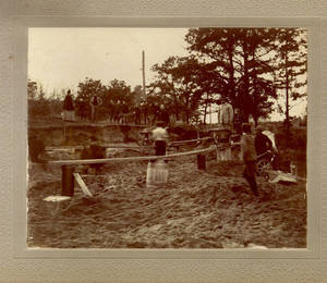 Working on the grounds outside at the Springfield College, ca. 1898