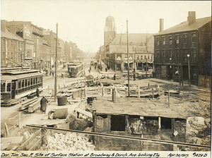 Dorchester tunnel section F, site of surface station at Broadway and Dorchester Avenue looking easterly