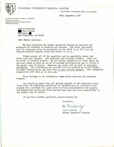 Correspondence from Marti Norberg to Lou Sullivan (September 28, 1976)