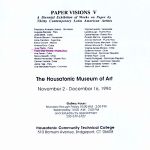 Flier for Paper visions V, an exhibit featuring Frank Diaz Escalet at the Housatonic Museum of Art