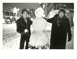 Darren Labillois and Paul Costa pose with snowman