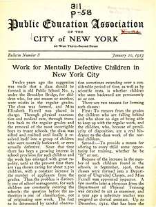 Work for mentally defective children in New York City