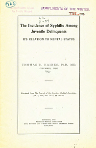 The incidence of syphilis among juvenile delinquents: its relation to mental status