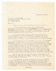 Correspondence between James Dombroski and Tom O'Connor, September 1963