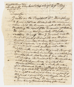 Hezekiah Wright Strong letter to unidentified recipient, 1839 August 29